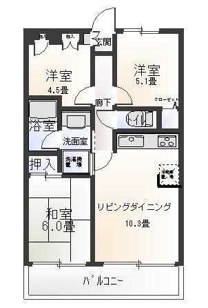 コスモ磯子岡村公園(3LDK/2階)の間取り写真