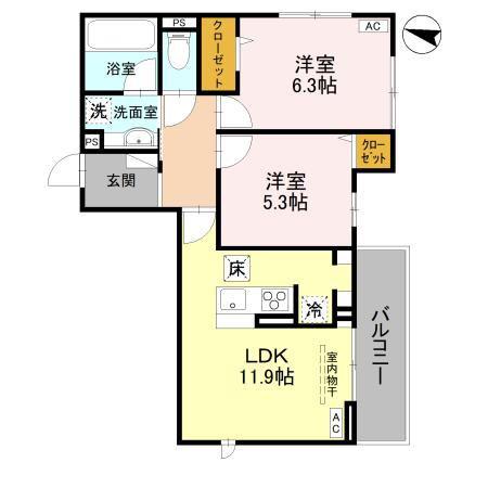 アメニティ 美南東(2LDK/1階)の間取り写真
