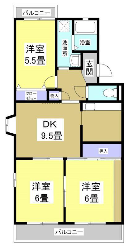 メゾン・ファミィーユ(3DK/2階)の間取り写真