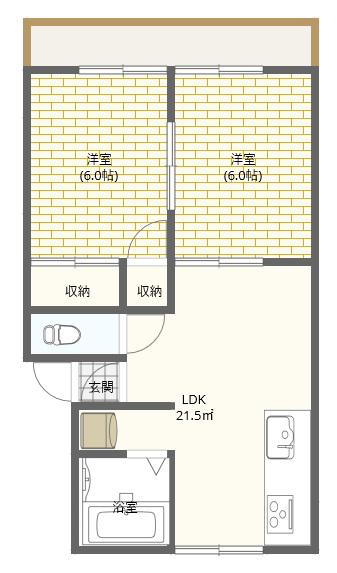 北宮ハイツ(2LDK/1階)の間取り写真