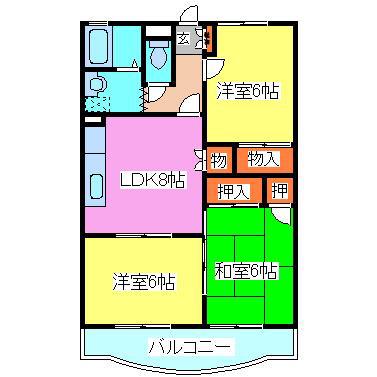 ニューシェソワ(3LDK/2階)の間取り写真