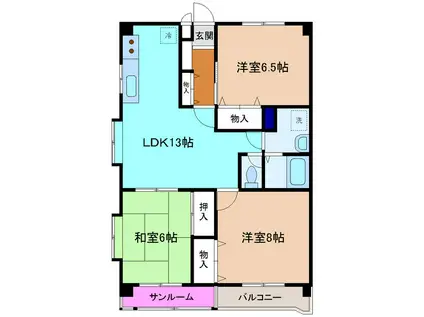 プランドール花里(3LDK/1階)の間取り写真