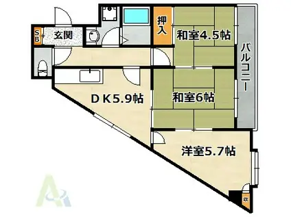 リバーコート湊川PARTI(3DK/3階)の間取り写真