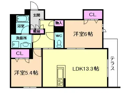 グランファミール箕面小野原(2LDK/1階)の間取り写真