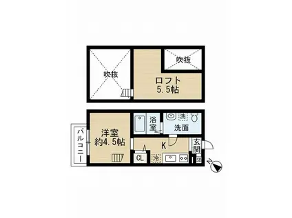 クレストコート鷹取(ワンルーム/2階)の間取り写真