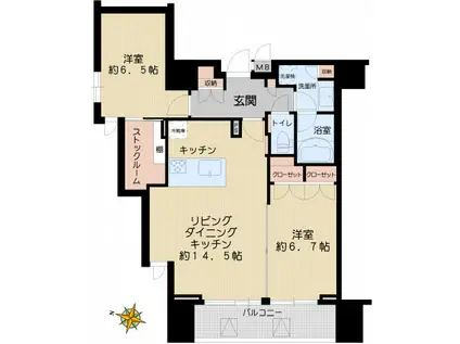 レジディア文京本駒込(2LDK/14階)の間取り写真