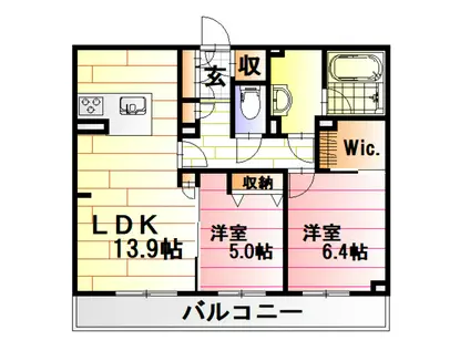 キヨ―ル東原 A棟(2LDK/1階)の間取り写真