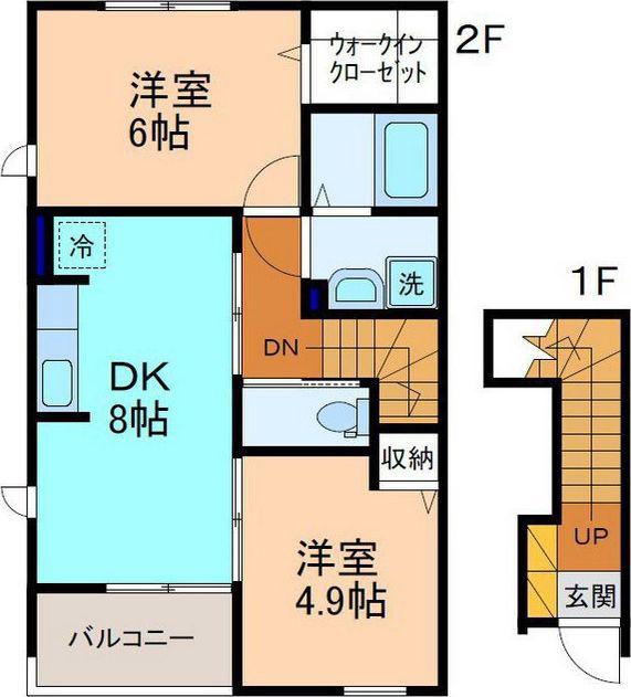 フォンテーヌI(2LDK/2階)の間取り写真