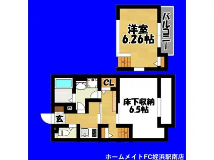 ソレイユ周船寺(1SK/1階)の間取り写真