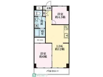 三洋ガーデン(2LDK/4階)の間取り写真