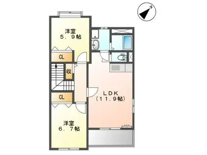 ヴィラサンライトI(2LDK/2階)の間取り写真