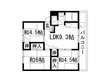 絹延コーポ(3LDK/4階)の間取り写真