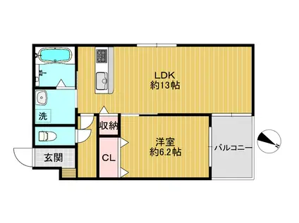 ウエスト VALLEY KYOTO馬堀(1LDK/2階)の間取り写真