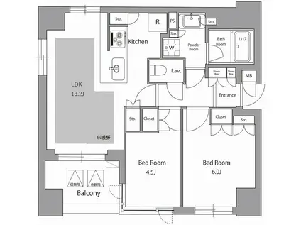 オーパスレジデンス水天宮(2LDK/4階)の間取り写真