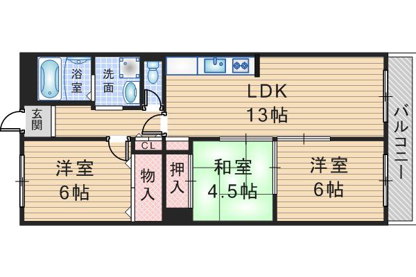 グローリーハイツ西緑丘(3LDK/2階)の間取り写真