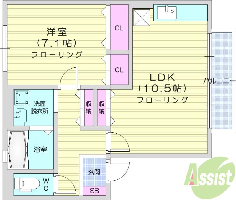 ウィルモアB館(1LDK/2階)の間取り写真