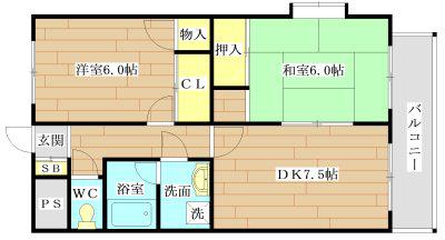 アトレーユ日吉台(2DK/2階)の間取り写真