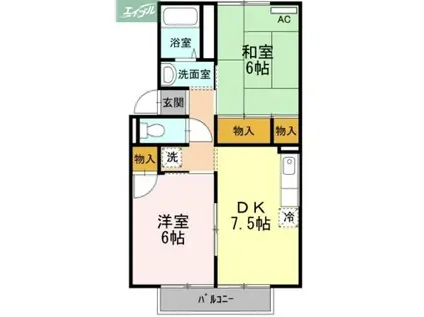 カーディナル辰巳A棟(2DK/2階)の間取り写真