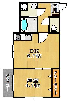 サンアーク北野田(1DK/2階)の間取り写真