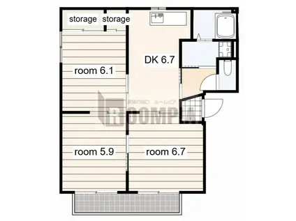 サニーハウス A棟(3DK/2階)の間取り写真