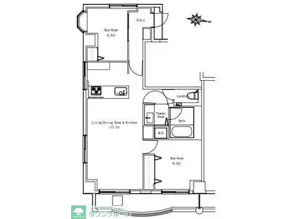 ソサエティ中野富士見町(2LDK/5階)の間取り写真