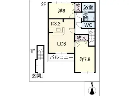 カインド・リバレイン(2LDK/2階)の間取り写真