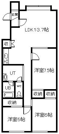 ＪＲ石北本線 新旭川駅 徒歩18分 2階建 築33年(3LDK/2階)の間取り写真