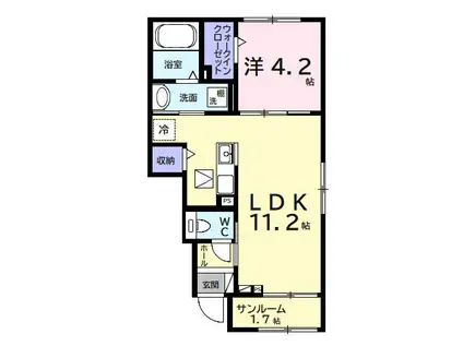 ヒカルサ市原姉ヶ崎ウエスト(1LDK/1階)の間取り写真