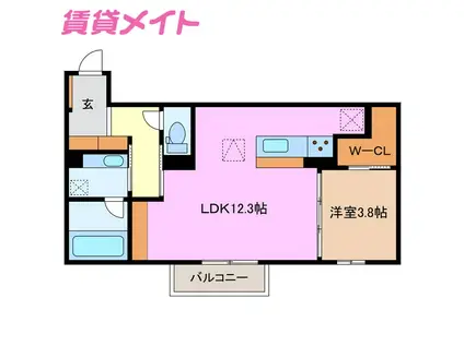 ユア ベース(1LDK/1階)の間取り写真