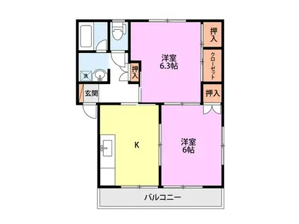 グラディート(2DK/1階)の間取り写真