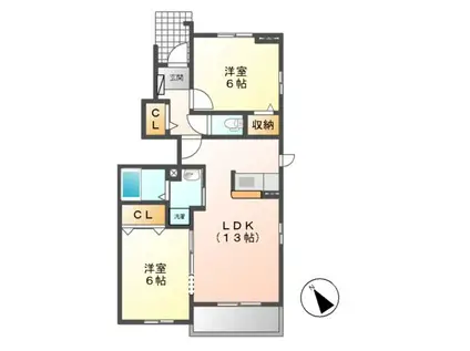 プラザサンライズC棟(2LDK/1階)の間取り写真