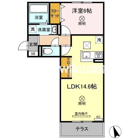 SINFARIA HARAOSHIMA A棟(1LDK/1階)の間取り写真