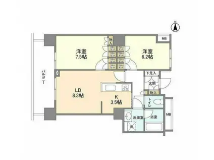 豊洲シエルタワー(2LDK/13階)の間取り写真