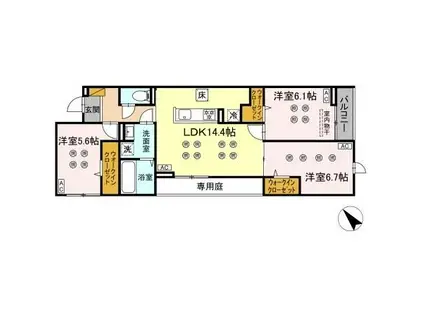 D-KISARIA WI(3LDK/1階)の間取り写真