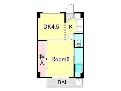 ビレッジハウス水口 1号棟(2K/1階)の間取り写真