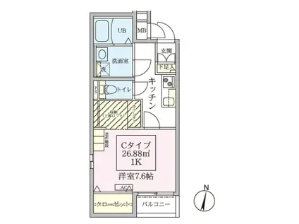 スカイルーチェ南浦和(1K/3階)の間取り写真