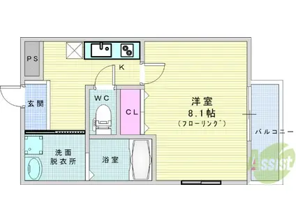 フジパレス石橋サウス(1K/1階)の間取り写真