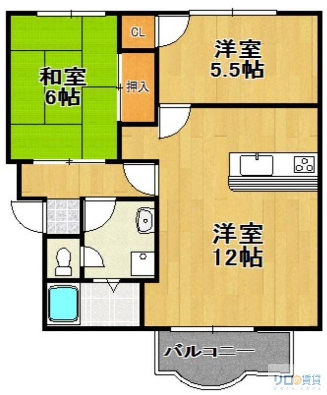コントラーダ逆瀬川(2LDK/2階)の間取り写真