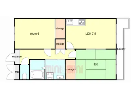 サンシャイン寺西(2LDK/3階)の間取り写真