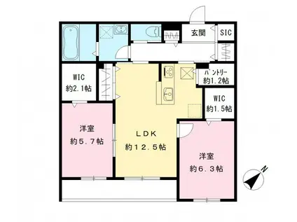 エリーナウエスト(2LDK/1階)の間取り写真