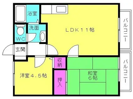 コージィコート西(2LDK/2階)の間取り写真