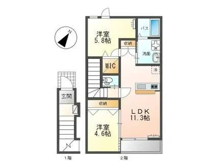 ＪＲ常磐線 北柏駅 徒歩13分 2階建 築1年(2LDK/2階)の間取り写真