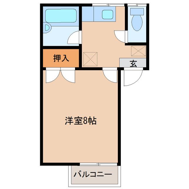 八木山ハイツ(1K/2階)の間取り写真