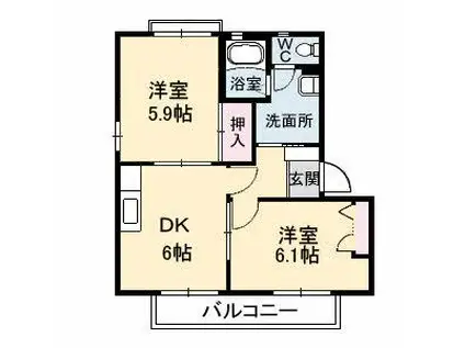 ヴァリュージュ(2DK/2階)の間取り写真