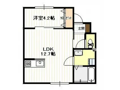 上の浜1丁目アパート(1LDK/1階)の間取り写真