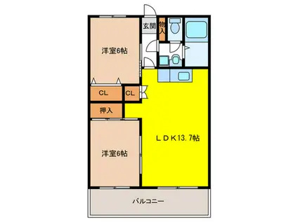 紙屋ビル(2LDK/2階)の間取り写真