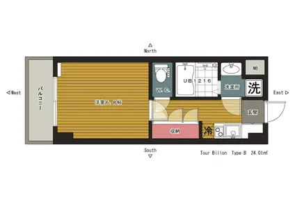 トゥールビヨン(1K/2階)の間取り写真