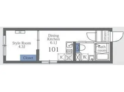 大森西テラス(1DK/1階)の間取り写真