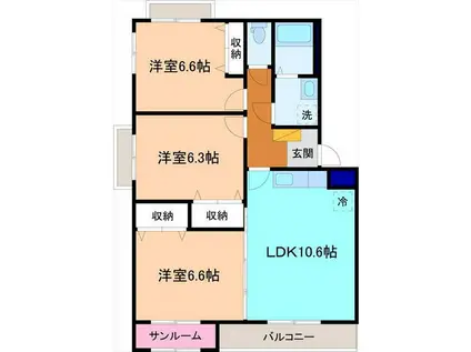 アレグリーアB棟(3LDK/3階)の間取り写真