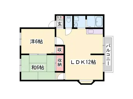 サンビレッジA棟(2LDK/1階)の間取り写真